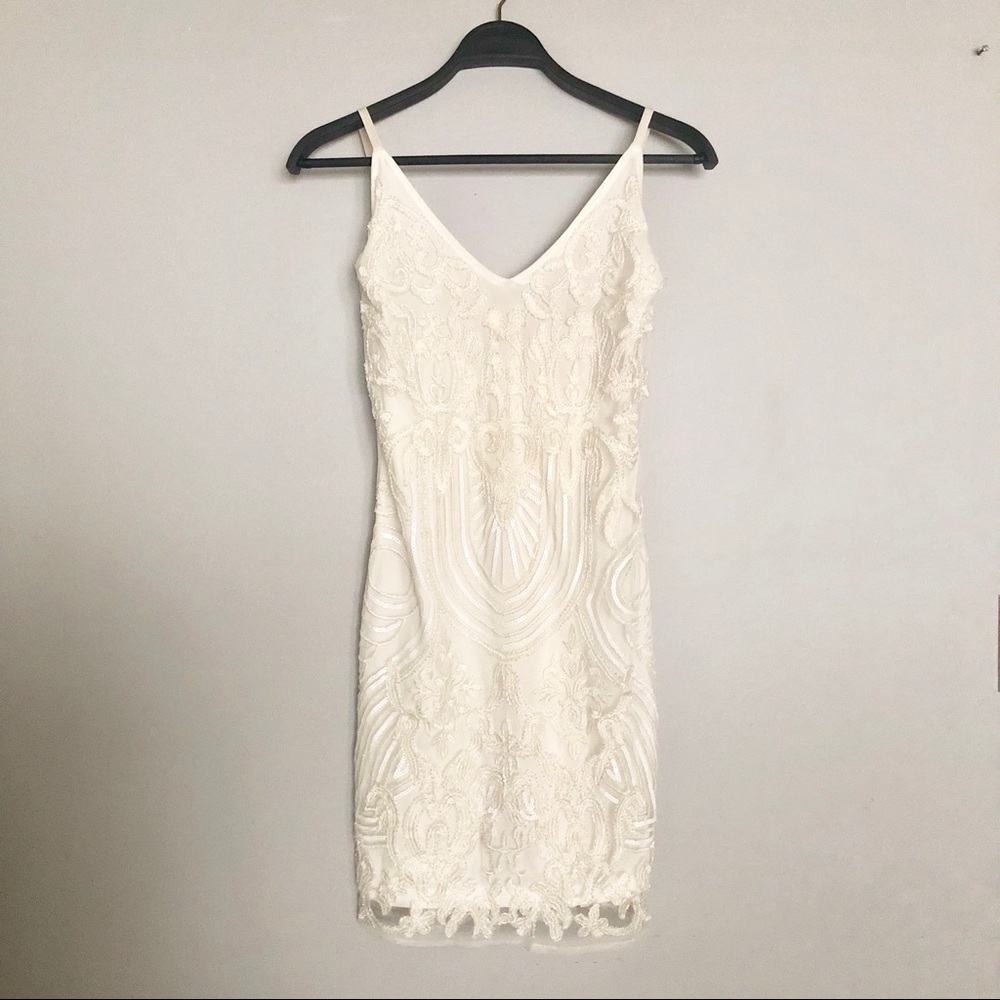 White Beaded Sequined Slip Dress